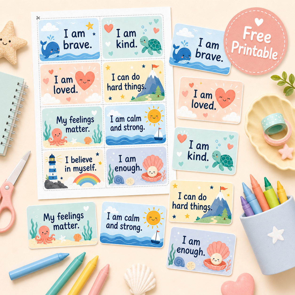 Positive Affirmation Cards for Kids – Free Printable Set